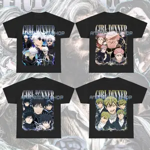 JJK Yuji Itadori Gojo Megumi Naoya Girl Dinner Shirt Vintage Retro Anime Manga Retro Tee 100% Cotton Pre-shrunk Fabric Top Gift For Fan