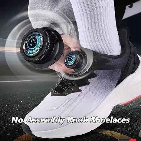 1 Pair Lazy No-Tie Rotary Shoelace Buckle Kit, Pre-Made Thick Rope Rotating Knobs, 1-Click Tighten Quick Lacing System for Sports Sneakers, Easy-Install Shoe Accessory