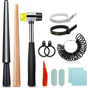 11 Pieces US UK Ring Mandrel Set, Size 1-13 with Half Size Ring Sizer Gauge Jewelry Mandrel Jewelry Hammer Adjuster Polishing Cloth Polishing Stick Polished Agate Knife Measuring Tool