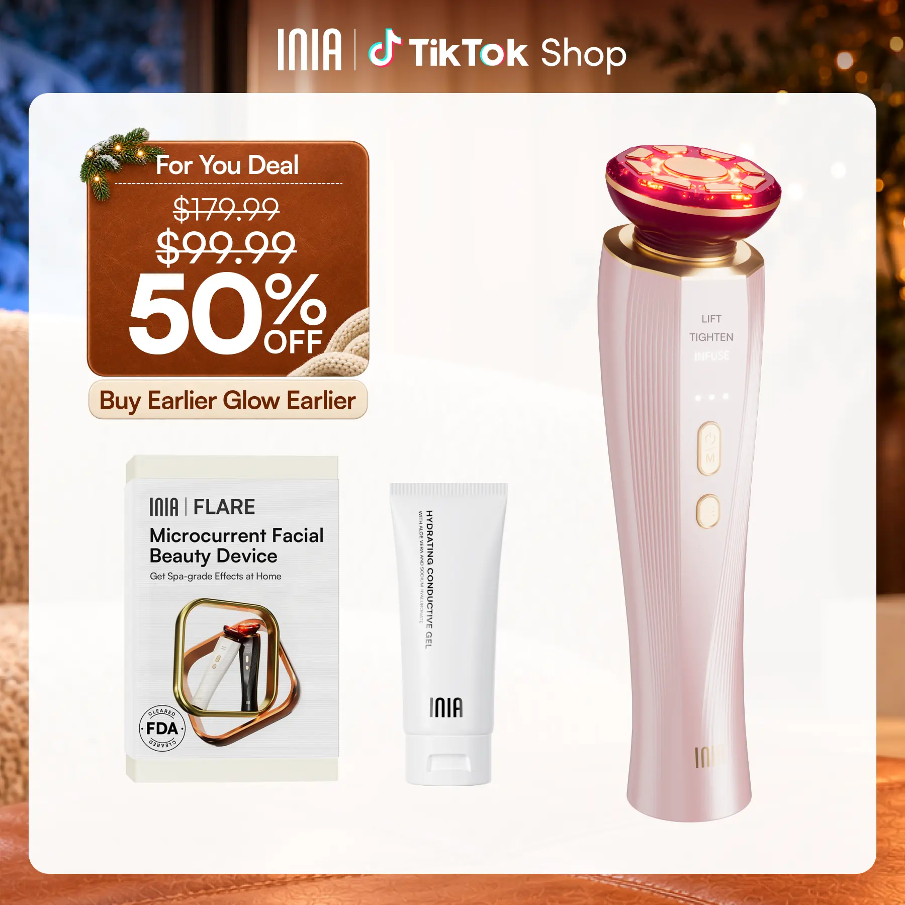 [New Color Drop] INIA FLARE All-in-One Facial Beauty Device, 3-in-1 Facial Massager Beauty Device for Face and Neck Skin Rejuvenation Lifting/ Tightening/ Infusing, Summer Beauty Gift Ideas,back to school,back to school haul
