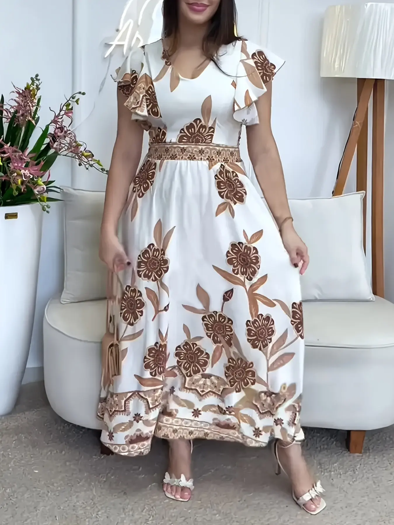 Elegant Tea Dress, Vacation Style Floral Printed Summer Dress, Soft Wind Casual Wear, Casual Boho Chic, Casual Dresses, Bohemian, Boho, Perfect for Spring & Fall, Womenswear, Women's Fashion Clothing