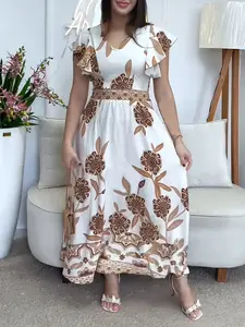 Elegant Tea Dress, Vacation Style Floral Printed Dress, Soft Wind Casual Wear, Bohemian, Perfect for Spring & Fall, Women's Fashion Clothing
