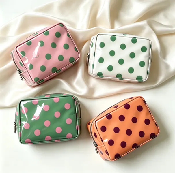 1pc-New Glossy Polka‑Dot Mini Makeup Pouch, Waterproof PVC Multi‑Purpose Small Organizer, Portable Travel Storage Bag for Cosmetics, Coins & Sanitary Napkins