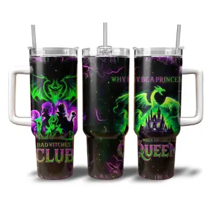 Villain Dragon Tumbler 20oz/40oz with Handle & Straw - Dark Queen Halloween Travel Mug - Bad Witches Club Insulated Cup