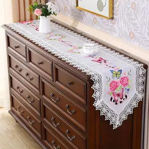 1 piece, lace embroidery tablecloth with floral and butterfly hollow design, table cover for dining table and bedside decoration, room decor