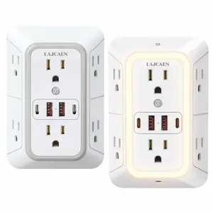 6 Outlet Wall Extender with 4 USB Ports, Surge Protector Power Strip, Built-in Night Light, Multi Plug Adapter for Home, Office, Travel