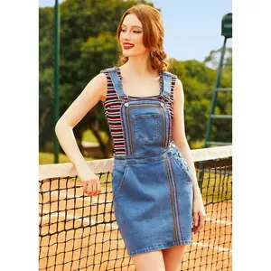 ModCloth A Posh Picnic Denim Overall Jumper Skirtall Rainbow Embroidery - Blue (S-4X) Adjustable Straps Mini Skirt