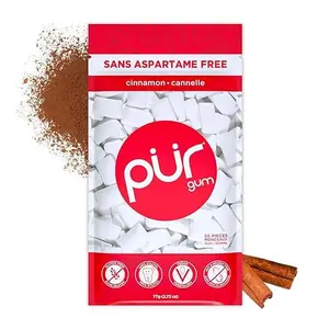 PUR Gum Aspartame Free Cinnamon Chewing Gum 100% Xylitol Natural Sweet & Spicy Flavor Vegan Keto Friendly Non GMO Allergen Free Resealable Bag