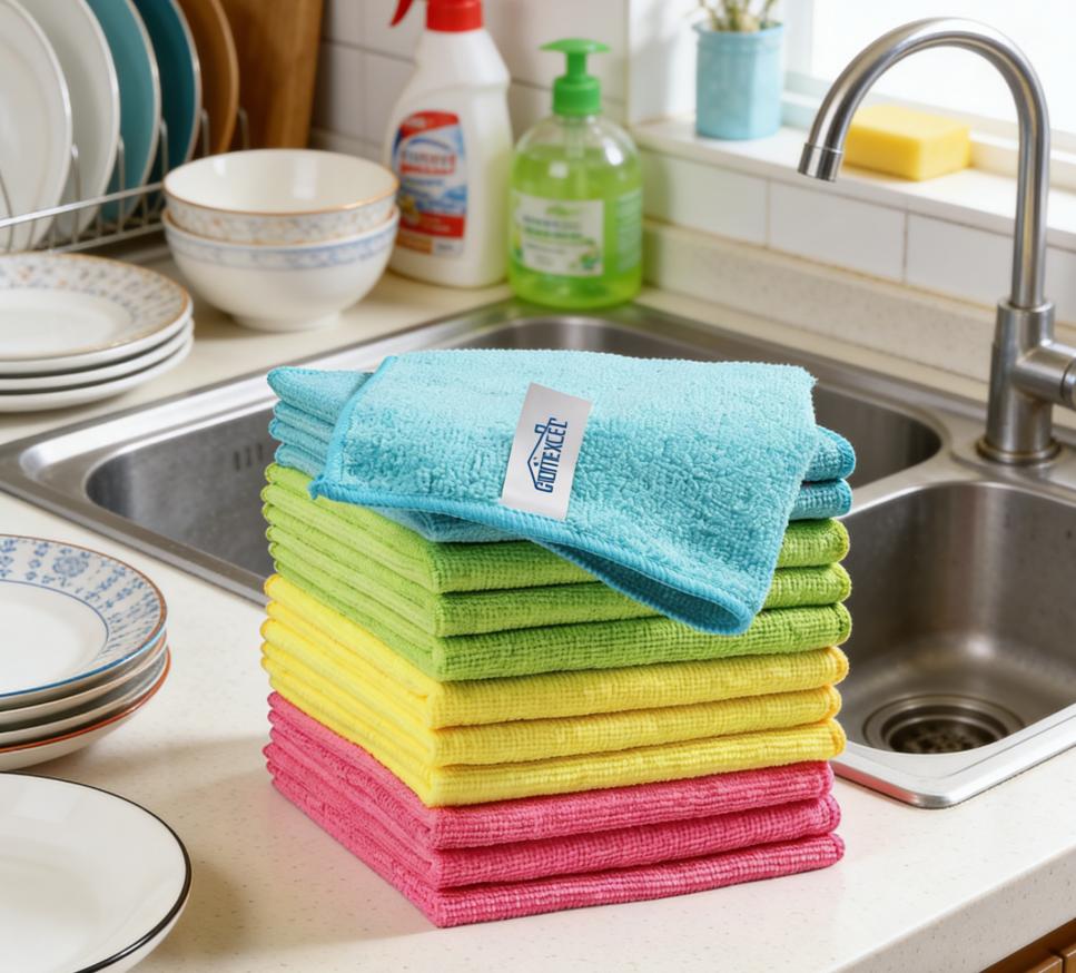 Multi-Color Microfiber Cleaning Cloths:  Super Absorbent, Quick-Drying, Lint-Free