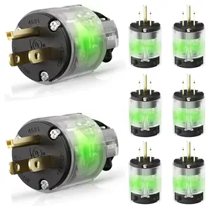 8 Pack Lighted Grounding Plug15 Amp 125 Volt Extension Cord Plug Replacement 3 Prong NEMA 5-15P 2 Pole 3 Wire Grounding Straight  Electrical Plug Replacement Cord Outlet,UL Listed