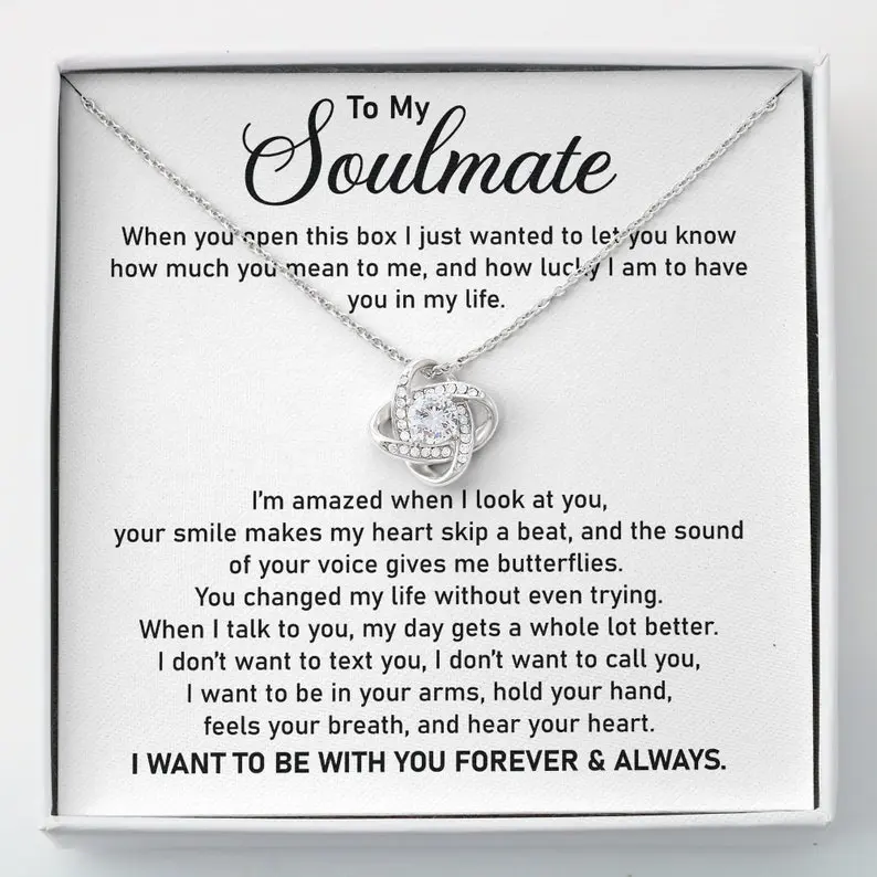 To My Soulmate, Sentimental Gifts For Wife, Meaningful Gift Cards For Girlfriend, Romantic Birthday Gift For Partner, Valentines Day Gifts, Necklace With Message Card and Box, Gift for Birthday
