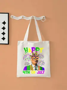 2026 new 3d stereoscopic printHAPPY HTH OF JULYLarge-capacity canvas single-shoulder handbag, suitable for shopping, fitness and daily use. Foldable and reusable, an eco-friendly shopping bag