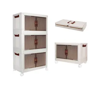 3-Tier Foldable Storage Bin with Wheels Large Capacity 26.5Gal Stackable Organizer Storage Box for Clothes Toys Snacks Home Organization