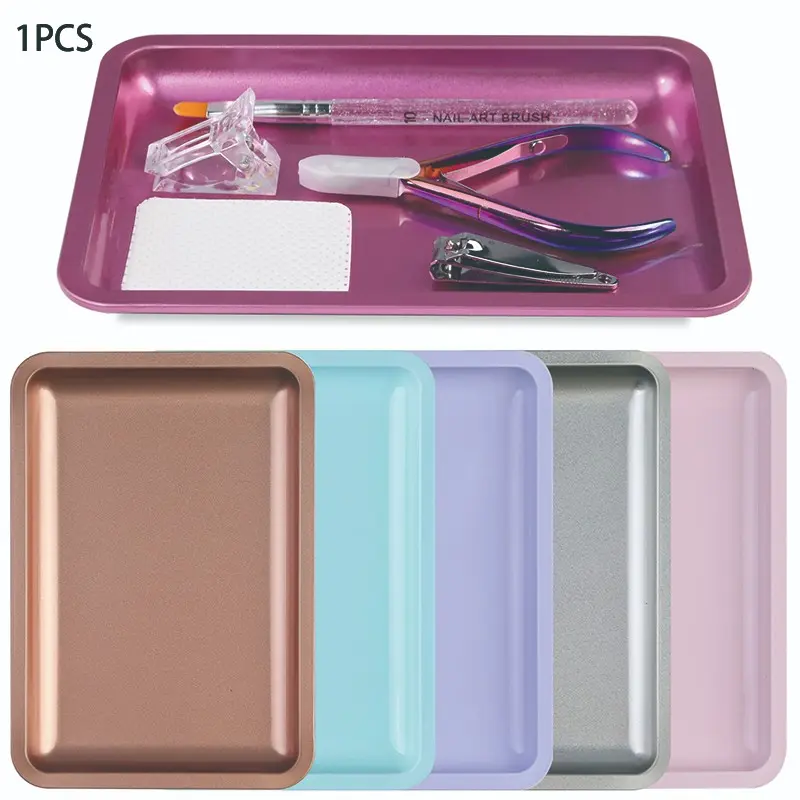 1pcs Rectangular Stainless Steel Nail Art Tray, Storage for Nail Tools/decorations/display, Essential Beauty Organizer, Durable & Practical Design, Nail Art Accessories