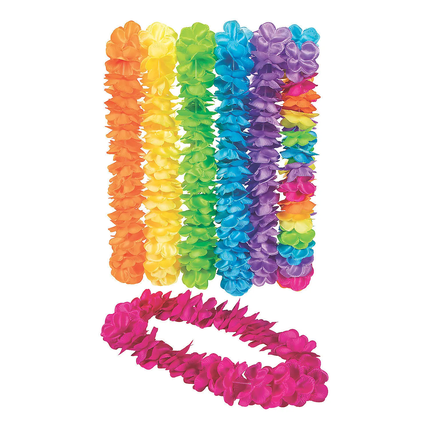 12-Pc Multicolor Premium Neon Large Petal Satin Leis - Island Festive Party Decorations for Home Supplies