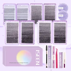 Large Capacity Mixed Length Eyelash Set 2600pcs, Multi-Style Russian Roll Lashes, 4 Boxes with Glue, Tweezers, Brushes, Suitable for Home DIY, Individual Lashes Kit