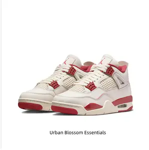 Retro Mid-Top Basketball Shoes in Pale Ivory Smooth Leather with Mesh Side Panels and Sierra Red Midsole and Outsole Accents