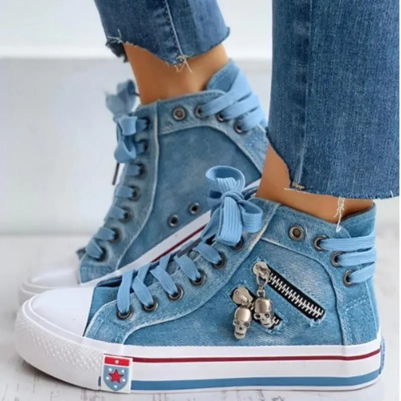 SpringandAutumnDenimHigh-TopCanvasShoesWomen'sCasualShoesStudentClothShoesFlatSneakersShoes