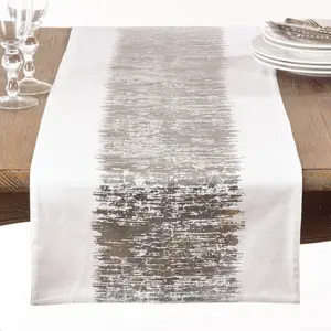 212 MAIN SARO 700.S1672B Woven Cotton Rectangular Table Runner - 16x72 in, Silver Metallic Band, Stylish Outdoor Table Accessory, Style-Enhancing Furniture Accent