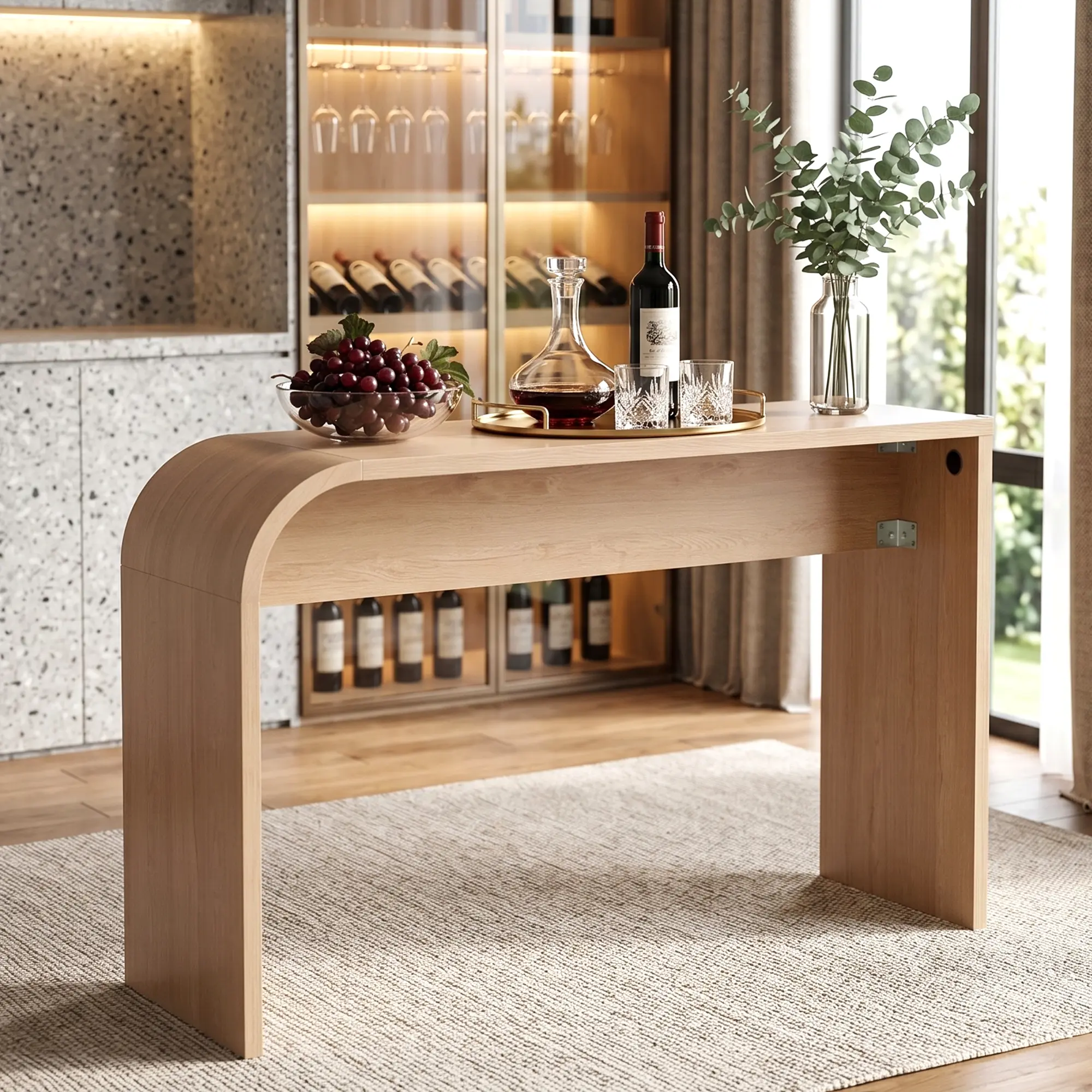 Giratree 55" Modern Curved Bar Table Height Bar Table, Slim High Top Dining Table for Small Spaces, Kitchen Breakfast Bar, Sofa Console & Entryway Table