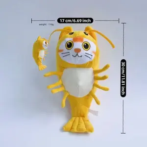 Adorable Novelty Shrimp‑Face Cat Plush, Soft Yellow Prawn‑Shaped Kitten Toy with Whisker Details, Perfect for Decor & Gifting