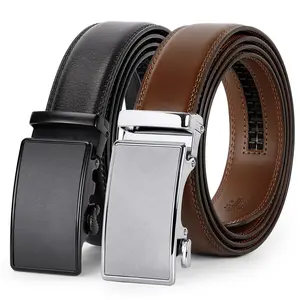 Business Ratchet Belt Genuine Cowhide Leather Strap With Alloy Buckle For Suit Pants Jeans Fit 22"-50" Waist