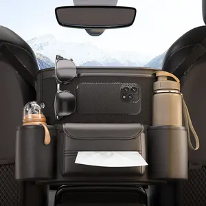 Car Organizers and Storage Box, Multifunctional Car Seat Back Storage Box with Tissue Holder,  2 Cup Holders, Back Seat Car Organizer For Console Front Seat Storage Barrier