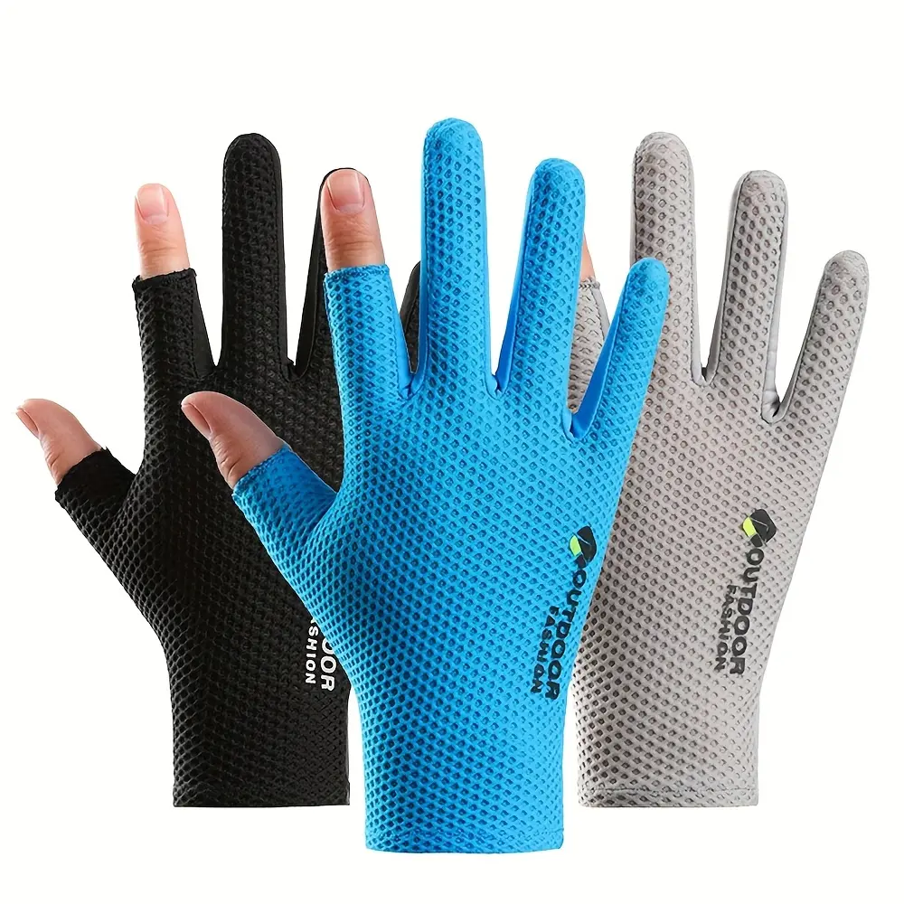 1pair UPF50+ Sun Protection Touch Screen Gloves Breathable Mesh Ice Silk UV Protection Finger Exposed Gloves For Driving Fishing Cycling Golf Gardening Outdoor Sports