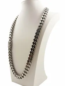 Contra Chain - Silver 22" Length 12mm Width Heavy Stainless Steel Hypoallergenic Unisex Cuban Chain for Festival Wear
