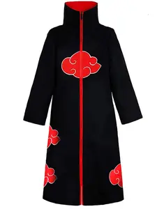 Anime Ninja Organization Cloak Cosplay Costume | Red Cloud Black Long Robe, Japanese Manga-Inspired Villain Outfit, Unisex Hooded Cape for Cosplay Event, Comic Con, Theme Party, Stage Performance, Photoshoot, Halloween
