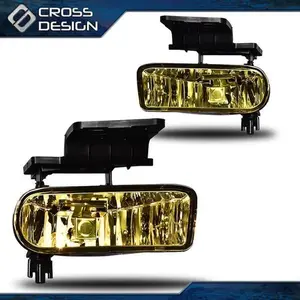 CROSSDESIGN Fit For 99-02 Chevy Silverado 00-06 Suburban Tahoe Lens Fog Light Lamp 2×Yellow