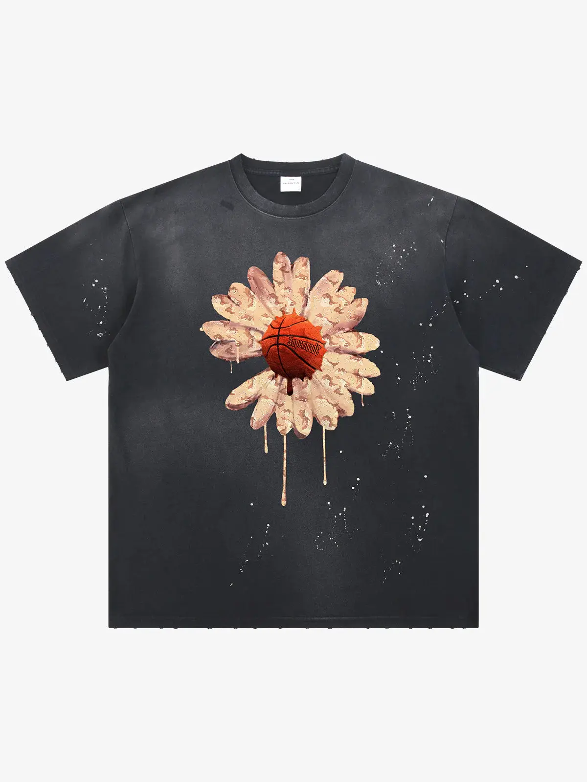 Thesupermade Floral Basketball Ink Splatter Graphic T-Shirt