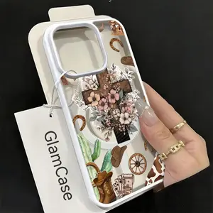 Western Floral Cross Phone Case， Rustic Boho Cowboy Style for iPhone 17 16 15 14 13 12 11 Plus Pro Max， Country Gift.