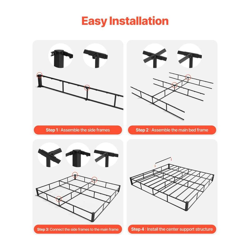 VEVOR Box Spring, Queen Size Bed Frame with Washable Fabric Cloth, Heavy Duty Metal Frame for Queen Bed, 4 in Mattress Foundation, 3500 lbs Max Weight Capacity, Easy Assembly, 79.1 L x 59.4 W x 4 H in