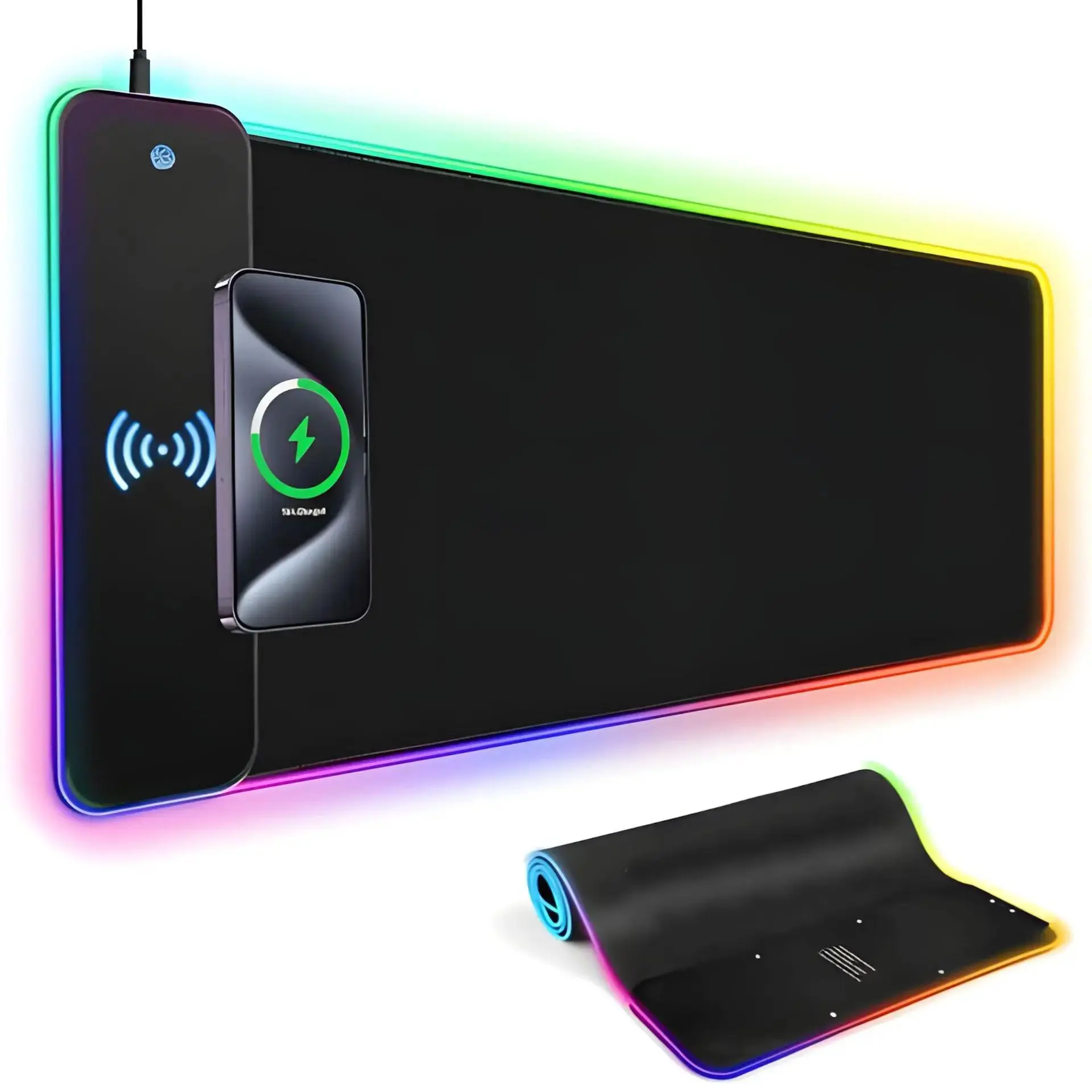 RGB Light Up Gaming Mouse Pad with Wireless Charger, Extended XXL Desk ...