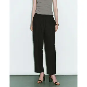 URBAN REVIVO 2026 Spring Women's Comfy Above Ankle Pants - Adjustable Waist, Button-Free, Casual Fashion Jogger Cut, Hip-Flattering, Comfortable Polyester-Shell Wool Blend Fabric UWG640076, Comfy Pants