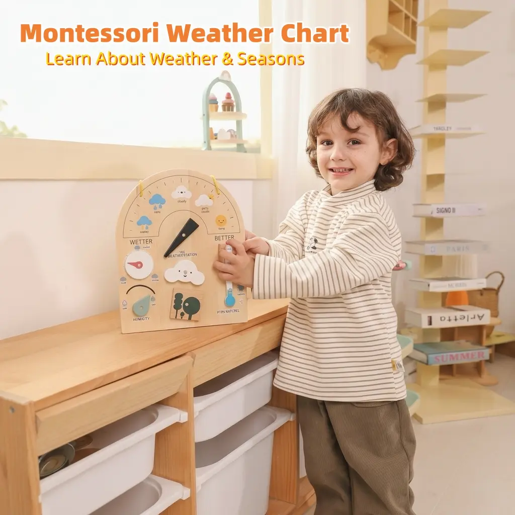 Wooden Weather Chart for Kids - Montessori Daily Calendar STEM Learning Tool, Wall Mount Basswood E0-Grade Plywood & Zelkova Wood Interactive Pretend Play Board, Decorative & Practical Educational Gift Toy for 3-5 Year Olds