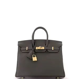 Pre-owned HERMÈS Leather Tote Bags REBAG Hermes Birkin Handbag Vert Bronze Togo with Gold Hardware 25 by Rebag