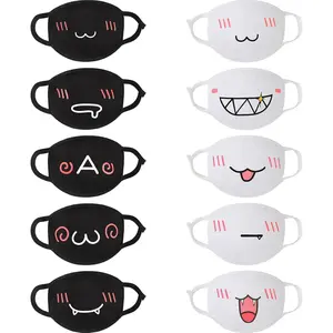 10 Pieces Kawaii Mask Anime Face Mouth Mask Cute Mouth Covering Reusable Washable Mouth Mask, Black and White