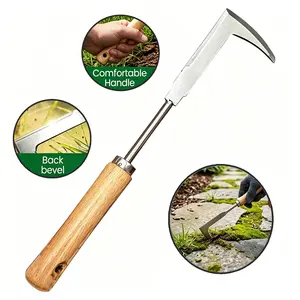 Crack Weeder Tool 12" Stainless Steel Manual Grass Puller, Weeding Removal, Beech Wood Handle, Garden Tools, Ideal for Sidewalks, Driveways, Patios, Gardens