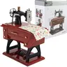 Retro Vintage Mini Sewing Machine-Style Plastic Small Music Box - Brown Flower Print, Castle-in-the-Sky Smooth Pedal Auto-Play Chic Novelty Ornaments Desk Decor, Premium Craftsmanship Home Supply for Kids, Unique Birthday Anniversary Gift Idea