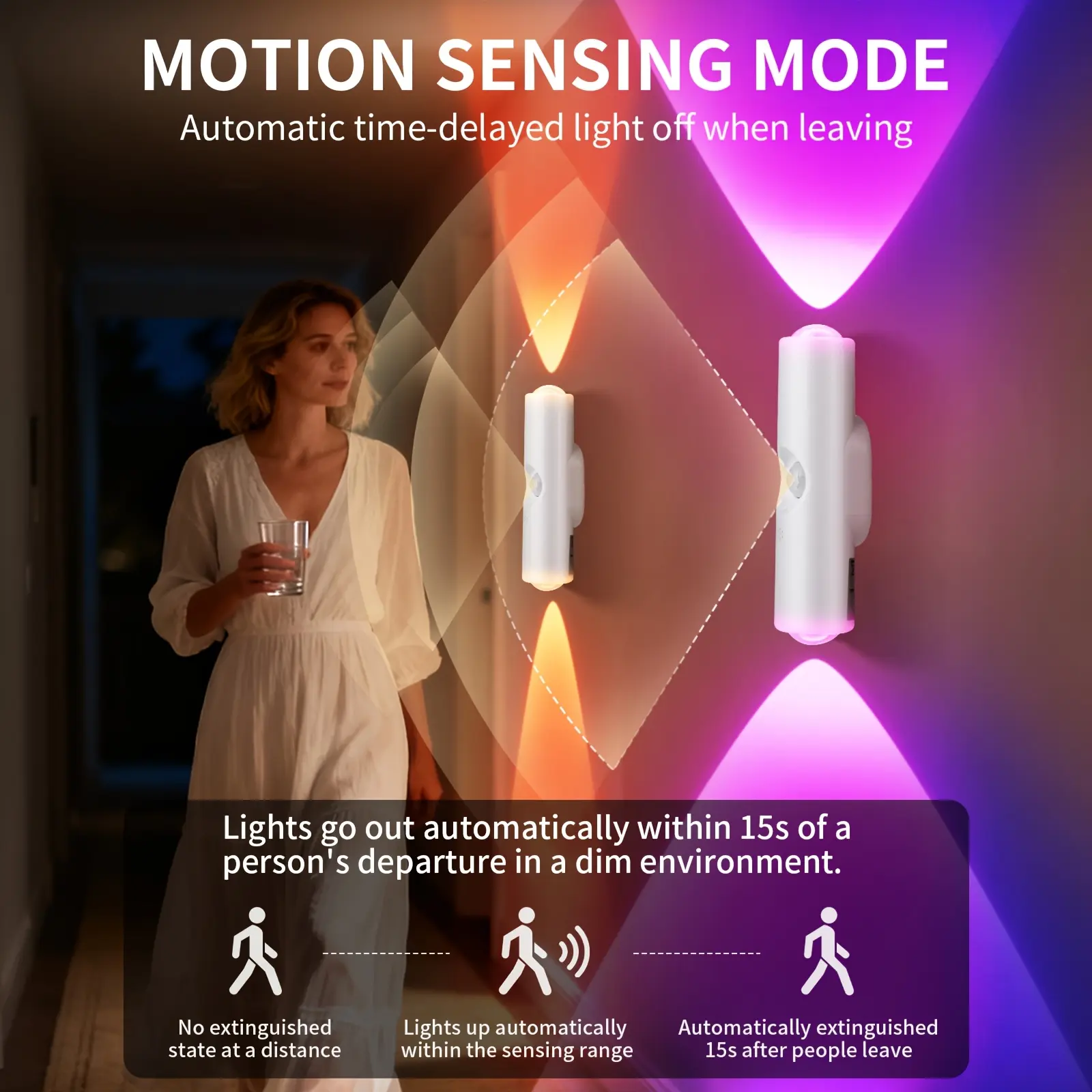 Skybling Smart Rechargeable LED Motion Sensor Night Light - RGB Gradient Dimmable Wall Sconce, Magnetic Stick-On Mount, USB Recharge, Long-Lasting Battery, Home Gadget, Aesthetic Room Decor for   Halloween   Bedroom Stair Corridor-002