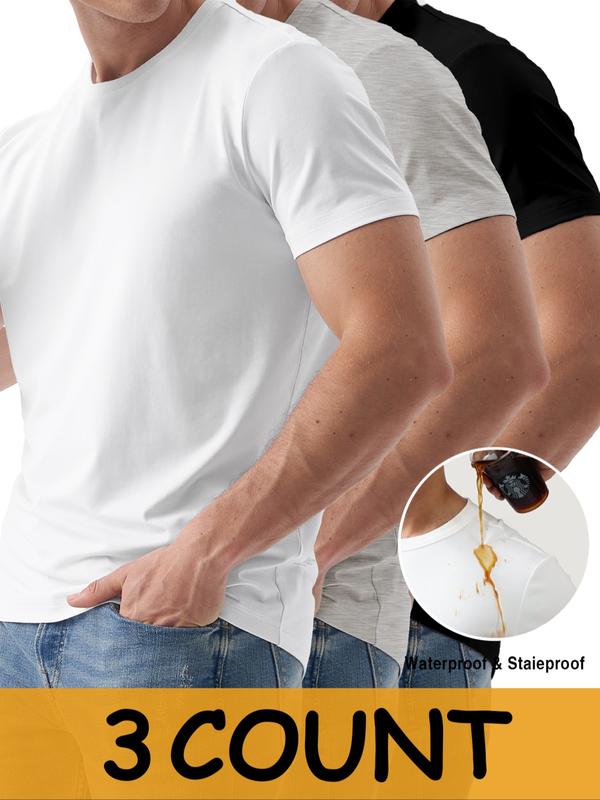 1/3pc Technology Waterproof Stain Oil-Resistant Lightweight T-Shirt, Men's Casual Versatile Shirt in Multiple Colors
