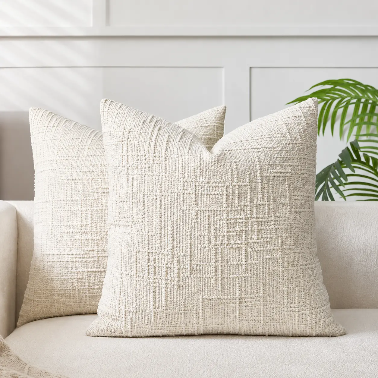 Chenille Cushion Covers Set - 2-Piece 18x18 in Solid Soft Farmhouse Pillow Covers (No Inserts), Modern Pillow-Shaped Decorative Cases for Sofa, Bed, Modern Cushion Covers