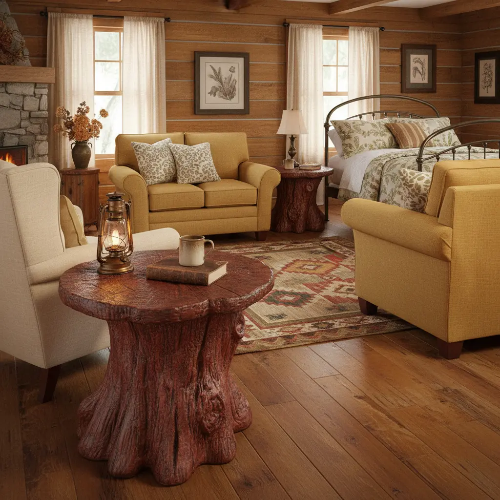 Resin Rustic Tree Stump Side Table with Smooth Waterproof Detachable Tabletop, Farmhouse Decor Accent End Table for Patio Garden Living Room