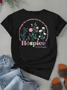Plus Size Nursing Scrubs Or Casual T-Shirt Featuring a Floral Design on The Back, Ideal for Hospice Nurses.This Soft, Stretchy Crew Neck Top Is Perfect for Everyday Wear in Hospitals Or Nursing Homes.It Is Designed to Be Comfortable And Accommodat