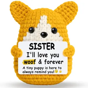 Handmade Crochet Corgi Plush Toy Yellow White Yarn Knitted Puppy Desk Decor Cute Dog Doll Card Holder Kawaii Amigurumi Gift for Home Office Room Display Shopping Mall Decoration