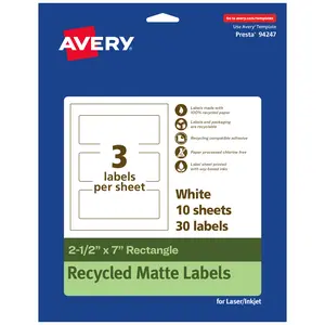 Avery Recycled Matte White Labels,  2-1/2" x 7" Rectangle