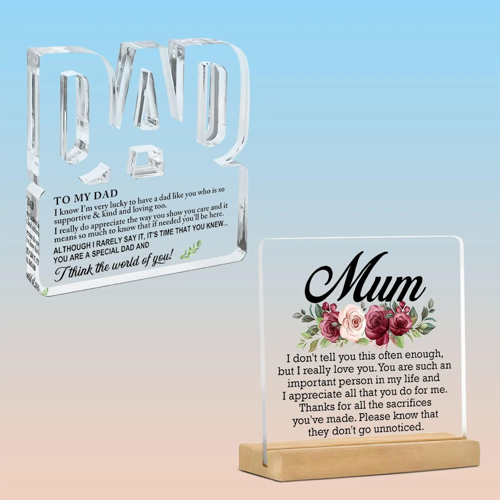 Dad & Mom Acrylic Desktop Decoration Decorative Plaque, 1 Count Dad Pattern Ornament & 1 Count Dad Pattern Ornament, Desktop Decoration Sign, Gift for Father & Mother, Thank You Gift, Desk Signs Ornament, Home Decor Gifts, Home Decor Products