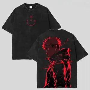 Itadori Yuji Jujutsu Kaisen Vintage Washed Oversized Graphic Tee Retro Anime Y2k Streetwear Pure Cotton Printed Short Sleeve Loose Fit Casual Fashion Top Urban Daily Festival Unisex Apparel For Men Women Adults